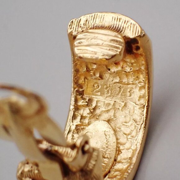 CHANEL Logo Matelasse Round Drop Earrings Clip-On Gold France 82RL068 - Picture 6 of 14